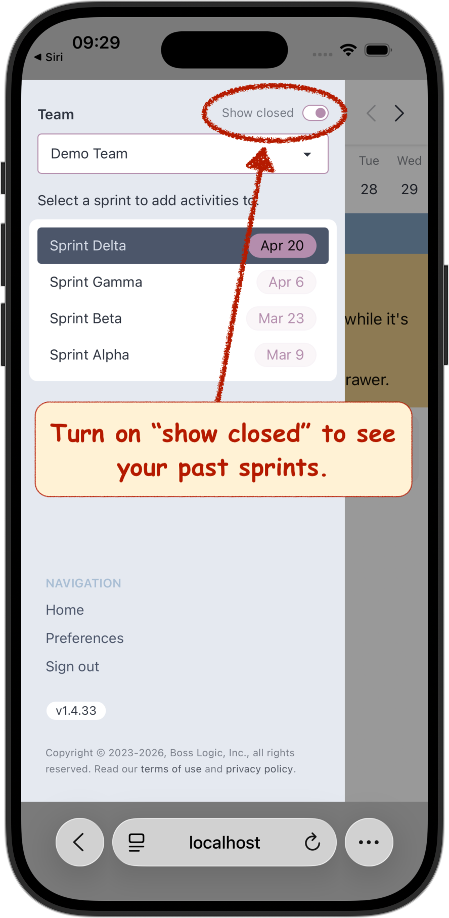 Viewing closed sprints