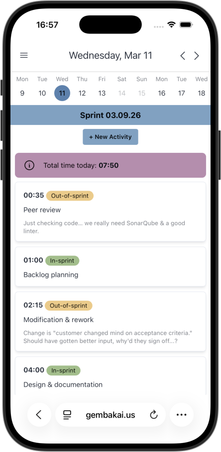 The activity view — where individuals log effort